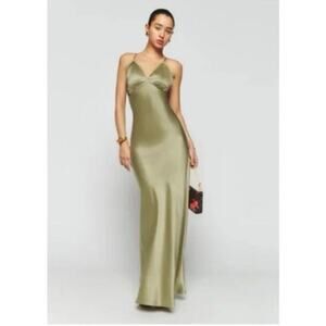 Reformation Womens Maysen Lace Silk Dress Olive Size 12